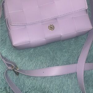 Lavender Woven Leather Crossbody Bag